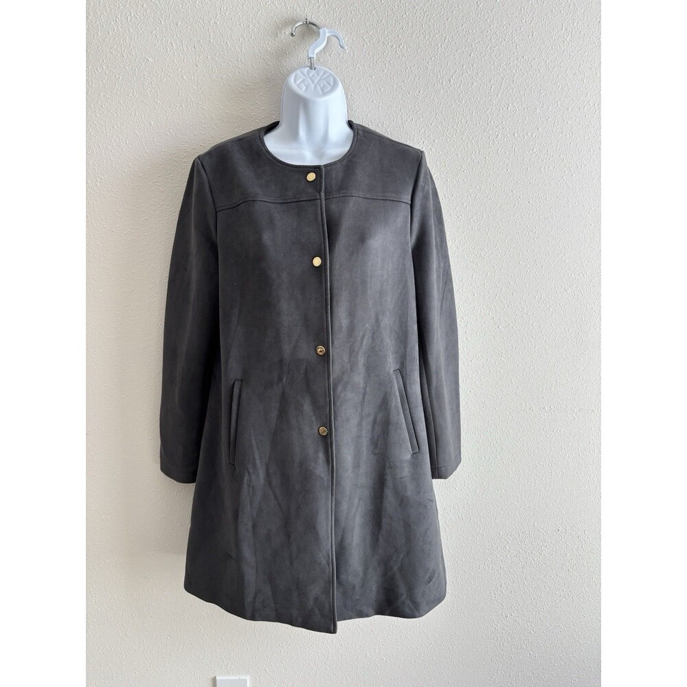 Marc‎ New York Women's Faux Suede Gray Trench Coat Gold Buttons Small